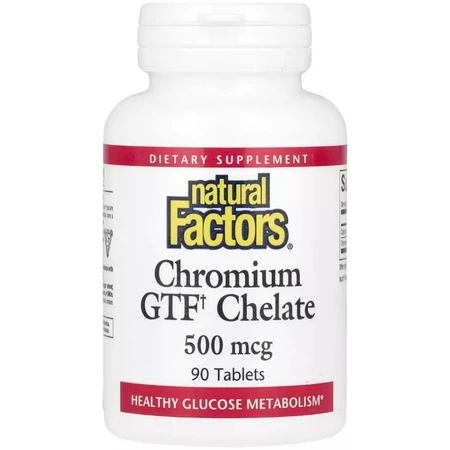 Хром GTF Хелат, 500 мкг, Chromium GTF Chelate, Natural Factors, 90 таблеток: цены и характеристики