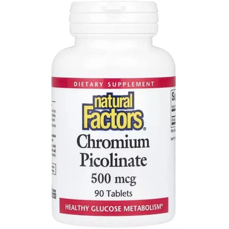 Хром Піколінат, 500 мкг, Chromium Picolinate, Natural Factors, 90 таблеток: ціни та характеристики