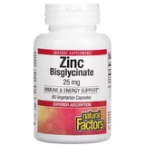 Цинк бисглицинат, 25 мг, Zinc Bisglycinate, Natural Factors, 60 вегетарианских капсул