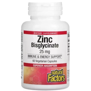 Цинк бісгліцинат, 25 мг, Zinc Bisglycinate, Natural Factors, 60 вегетаріанських капсул