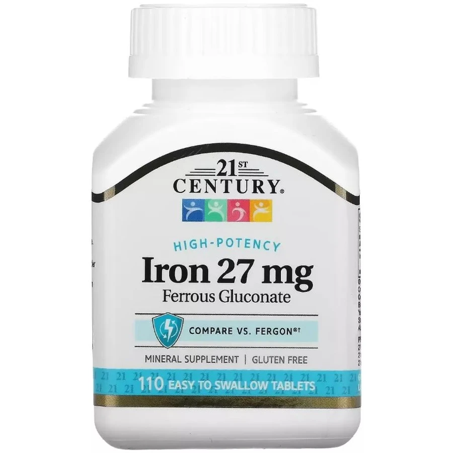 Залізо Високоефективне, 27 мг, High-Potency Iron, 21st Century, 110 таблеток: ціни та характеристики