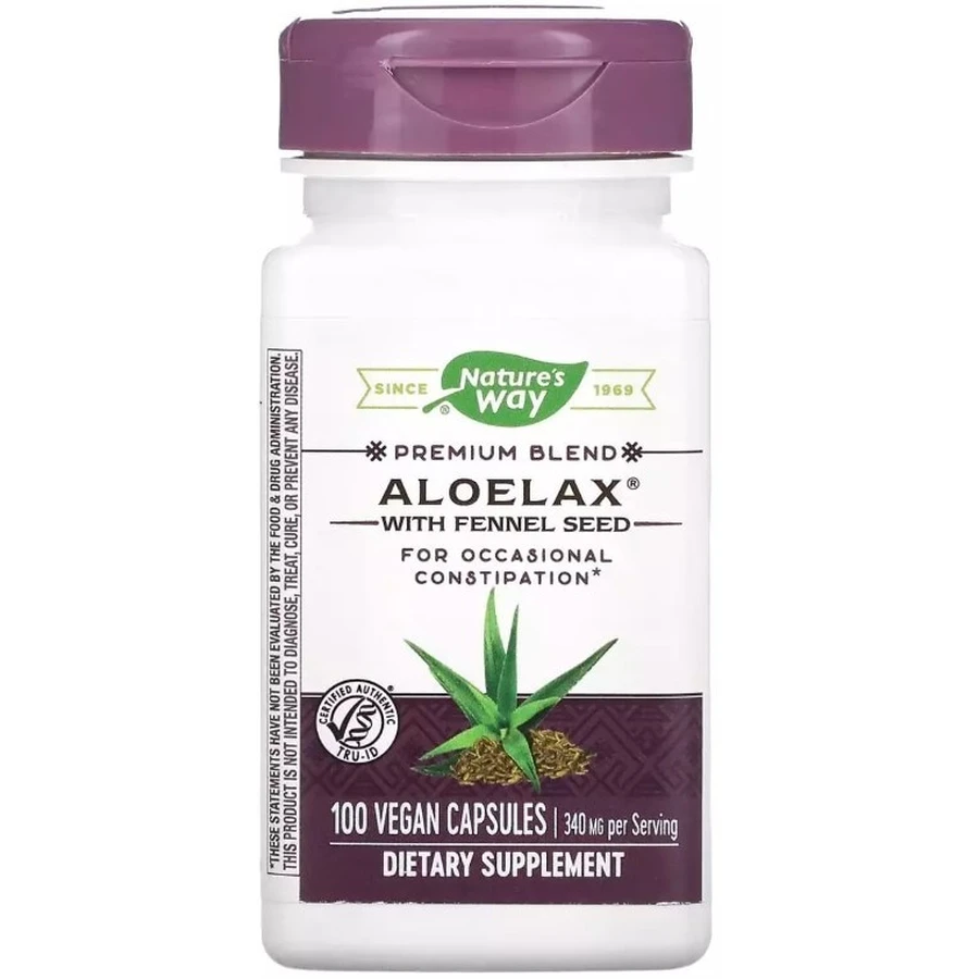Алоэ Вера с фенхелем, 340 мг, Aloelax with Fennel Seed, Nature's Way, 100 вегетарианских капсул: цены и характеристики