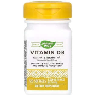 Вітамін D3, 50 мкг (2000 МО), Vitamin D3, Extra Strength, Nature's Way, 120 гелевих капсул