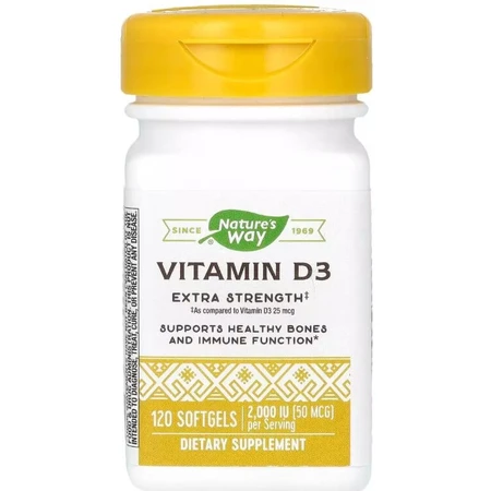Вітамін D3, 50 мкг (2000 МО), Vitamin D3, Extra Strength, Nature's Way, 120 гелевих капсул: ціни та характеристики