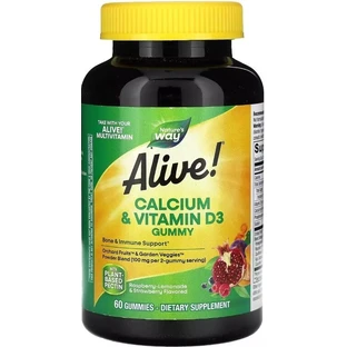 Кальций и витамин D3, вкус малина-лимонад и клубника, Alive! Calcium & Vitamin D3 Gummy, Nature's Way, 60 жевательных конфет