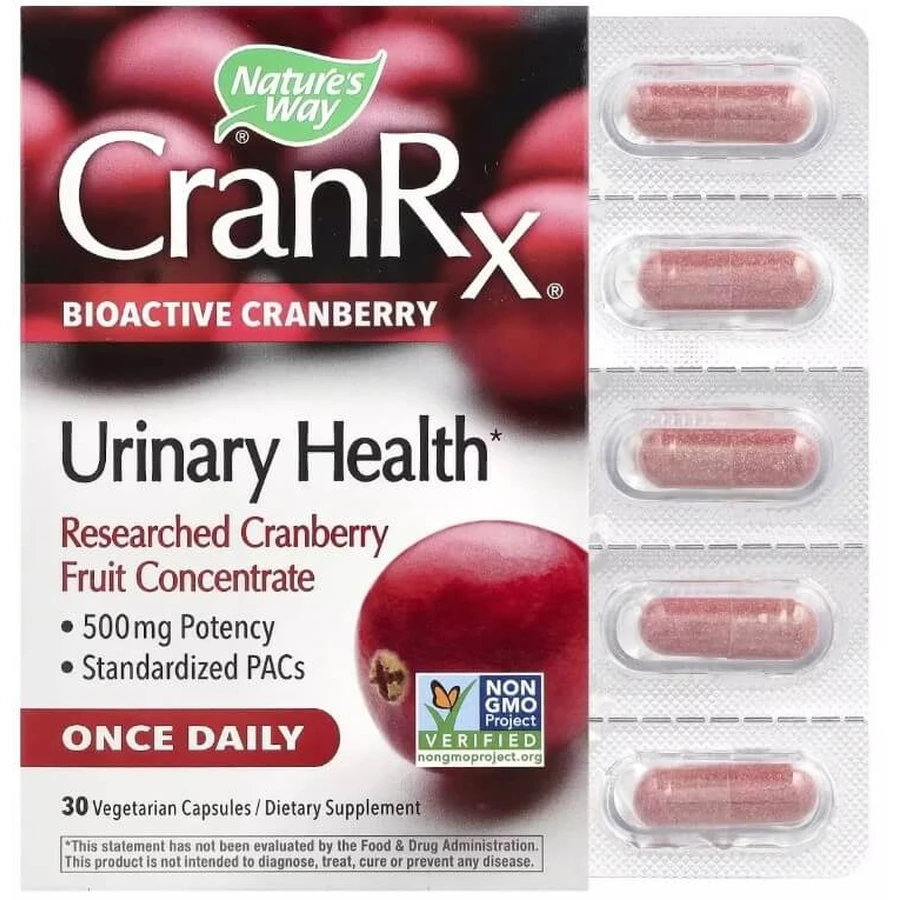 Клюква биоактивная, здоровье мочевыводящих путей, 500 мг, CranRx, Urinary Health, Bioactive Cranberry, Nature's Way, 30 вегетарианских капсул: цены и характеристики