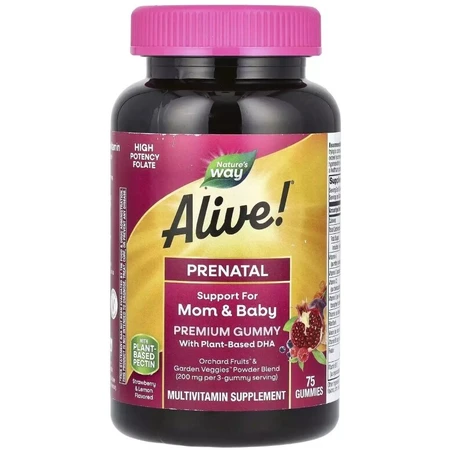 Мультивитамины для беременных, вкус клубника лимон, Alive! Prenatal Premium Gummy, Nature's Way, 75 жевательных конфет: цены и характеристики