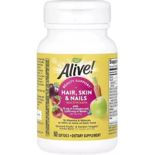 Мультивитамины для волос, кожи и ногтей, вкус клубники, Alive! Hair, Skin & Nails Multi-Vitamin, Nature's Way, 60 гелевых капсул