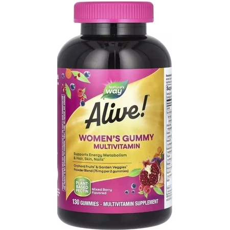 Мультивитамины для женщин, вкус ягод, Alive! Women's Gummy Multivitamin, Nature's Way, 130 жевательных конфет: цены и характеристики
