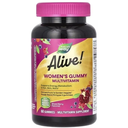 Мультивитамины для женщин, вкус ягод, Alive! Women's Gummy Multivitamin, Nature's Way, 60 жевательных конфет: цены и характеристики