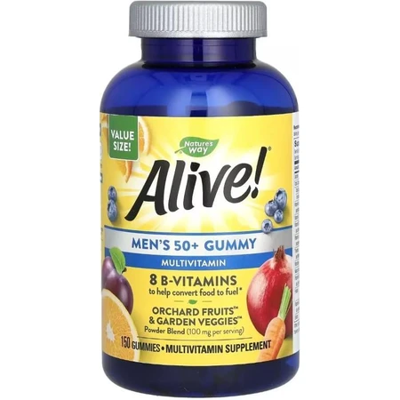 Мультивитамины для мужчин 50+, вкус фруктов, Alive! Men's 50+ Multivitamin Gummy, Nature's Way, 150 жевательных конфет: цены и характеристики