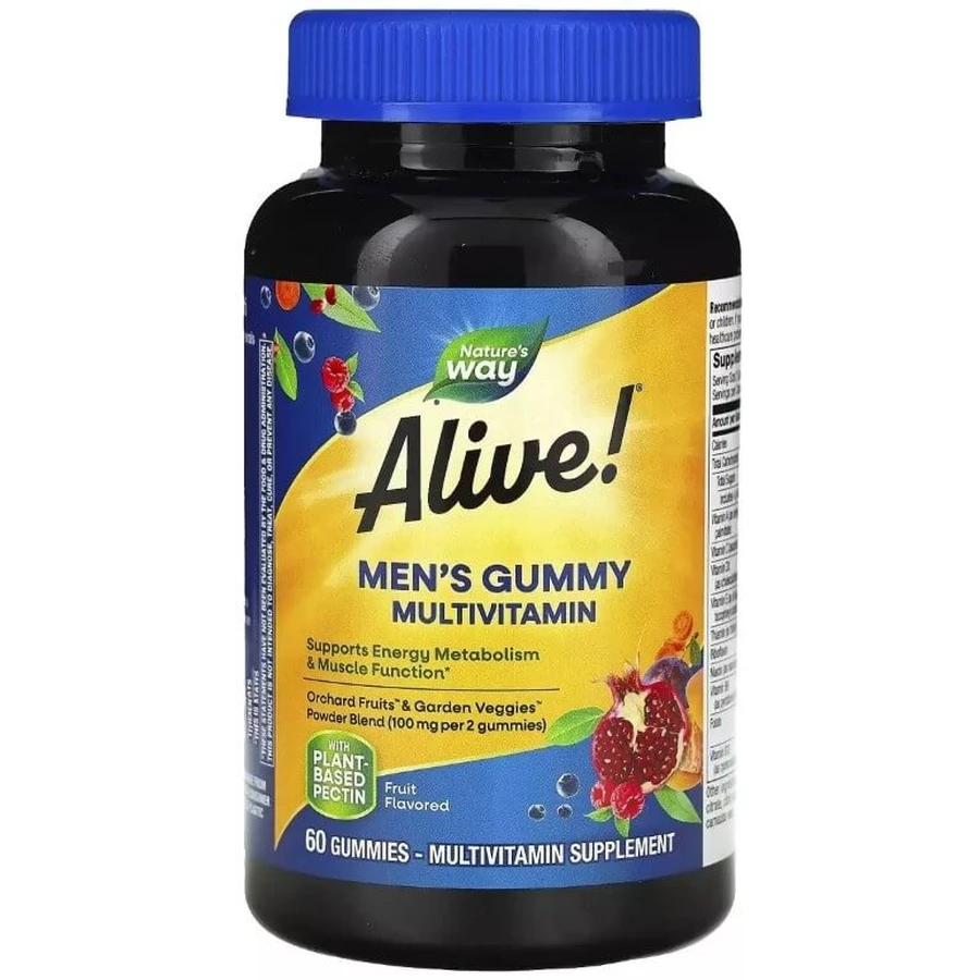 Мультивітаміни для чоловіків, смак фруктів, Alive! Men's Gummy Multivitamin, Nature's Way, 60 жувальних цукерок: ціни та характеристики