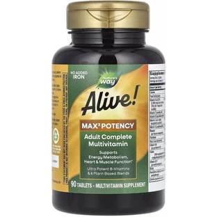 Мультивитамины повышенной эффективности без железа, Alive! Max3 Potency Multivitamin, No Added Iron, Nature's Way, 90 таблеток