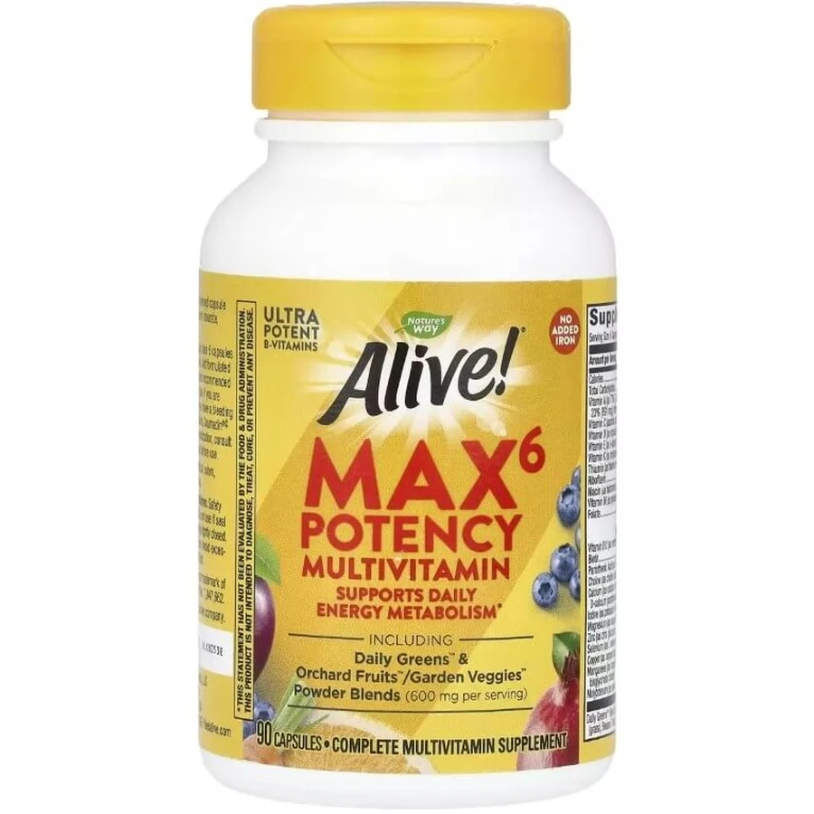 Мультивитамины повышенной эффективности без железа, Alive! Max6 Potency Multivitamin, No Added Iron, Nature's Way, 90 Капсул: цены и характеристики