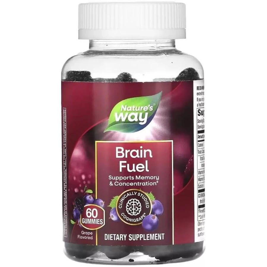 Поддержка памяти и концентрации, вкус винограда, Brain Fuel, Nature's Way, 60 жевательных конфет: цены и характеристики