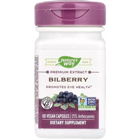 Черника, премиум экстракт, Bilberry, Premium Extract, Nature's Way, 60 вегетарианских капсул: цены и характеристики