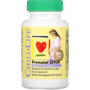 ДГК (докозагексаєнова кислота) для вагітних, 500 мг, смак лимона, Prenatal DHA, ChildLife, 30 гелевих капсул