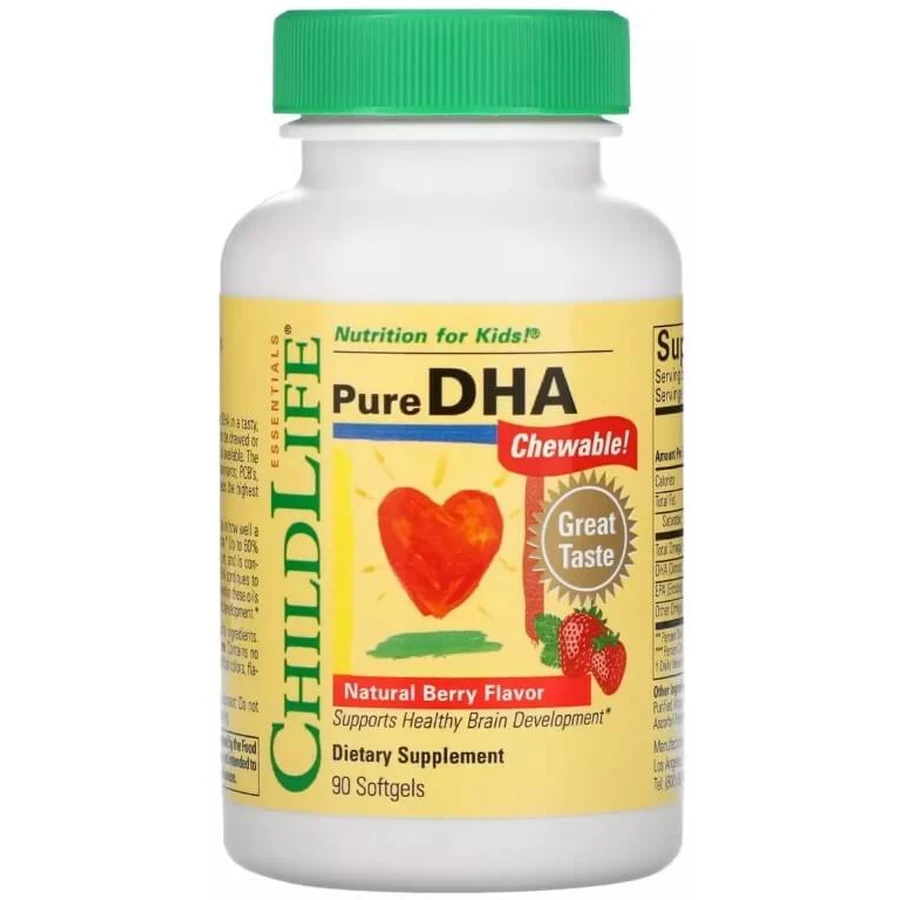 ДГК (докозагексаєнова кислота) для дітей, смак ягід, Pure DHA, ChildLife, 90 гелевих капсул: ціни та характеристики