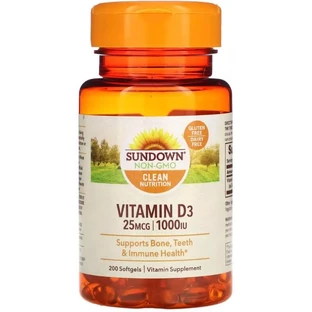 Витамин D3, 1000 МЕ, Vitamin D3, Sundown Naturals, 200 гелевых капсул