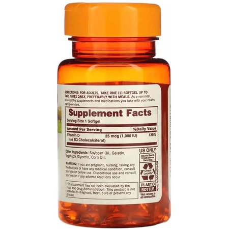 Витамин D3, 1000 МЕ, Vitamin D3, Sundown Naturals, 200 гелевых капсул: цены и характеристики