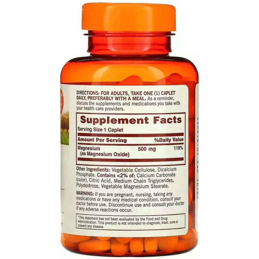 Магний, 500 мг, Magnesium, Sundown Naturals, 180 каплет: цены и характеристики