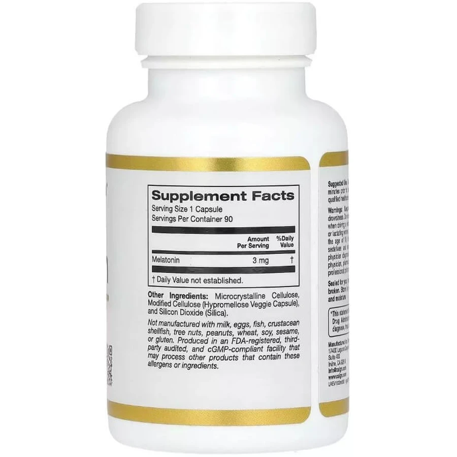 Мелатонин, 3 мг, Melatonin, California Gold Nutrition, 90 вегетарианских капсул: цены и характеристики