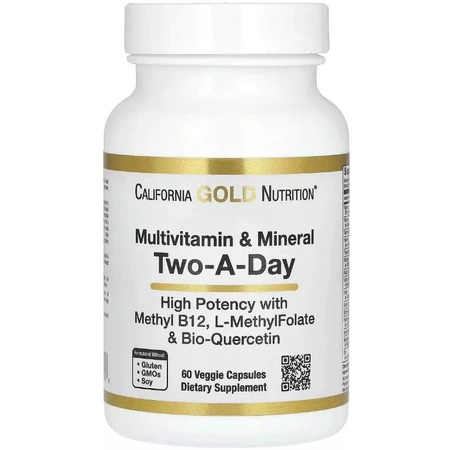 Мультивітаміни та мінерали, Multivitamin and Mineral, Two-A-Day, California Gold Nutrition, 60 вегетаріанських капсул: ціни та характеристики