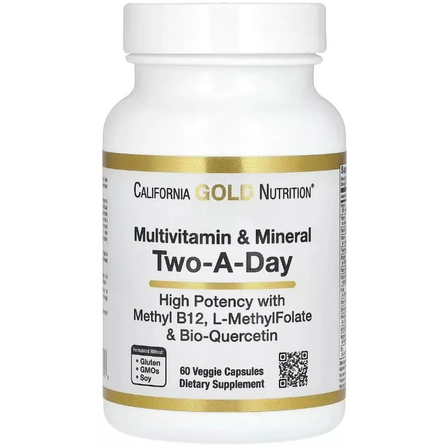 Мультивітаміни та мінерали, Multivitamin and Mineral, Two-A-Day, California Gold Nutrition, 60 вегетаріанських капсул: ціни та характеристики