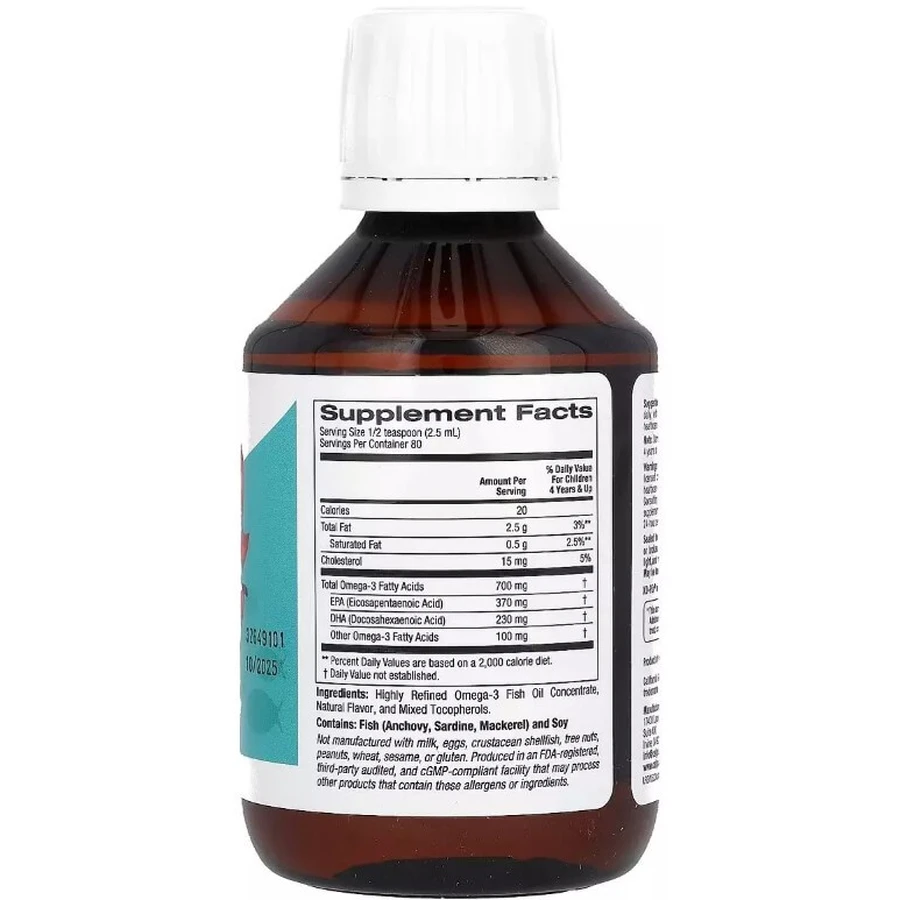 Норвежский Рыбий жир с омега-3 для детей, вкус лимона, Norwegian Kids Omega-3 Fish Oil, California Gold Nutrition, 200 мл: цены и характеристики