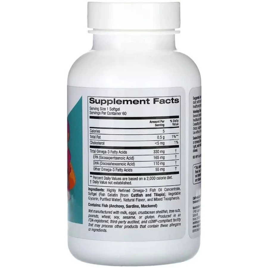 Омега-3 та риб'ячий жир для дітей, смак полуниці, Kid's Omega-3 Fish Oil, California Gold Nutrition, 60 желатинових капсул: ціни та характеристики