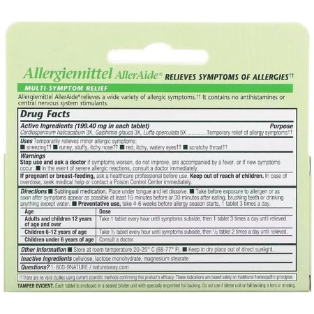 Засіб від алергії, Allergy Relief, Allergiemittel AllerAide, Boericke & Tafel, 40 таблеток: ціни та характеристики