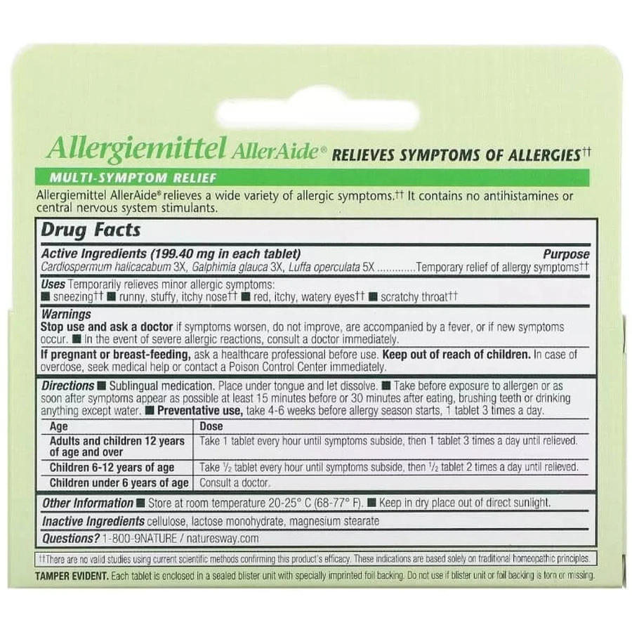 Засіб від алергії, Allergy Relief, Allergiemittel AllerAide, Boericke & Tafel, 40 таблеток: ціни та характеристики