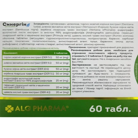 Синергін таблетки №60: ціни та характеристики