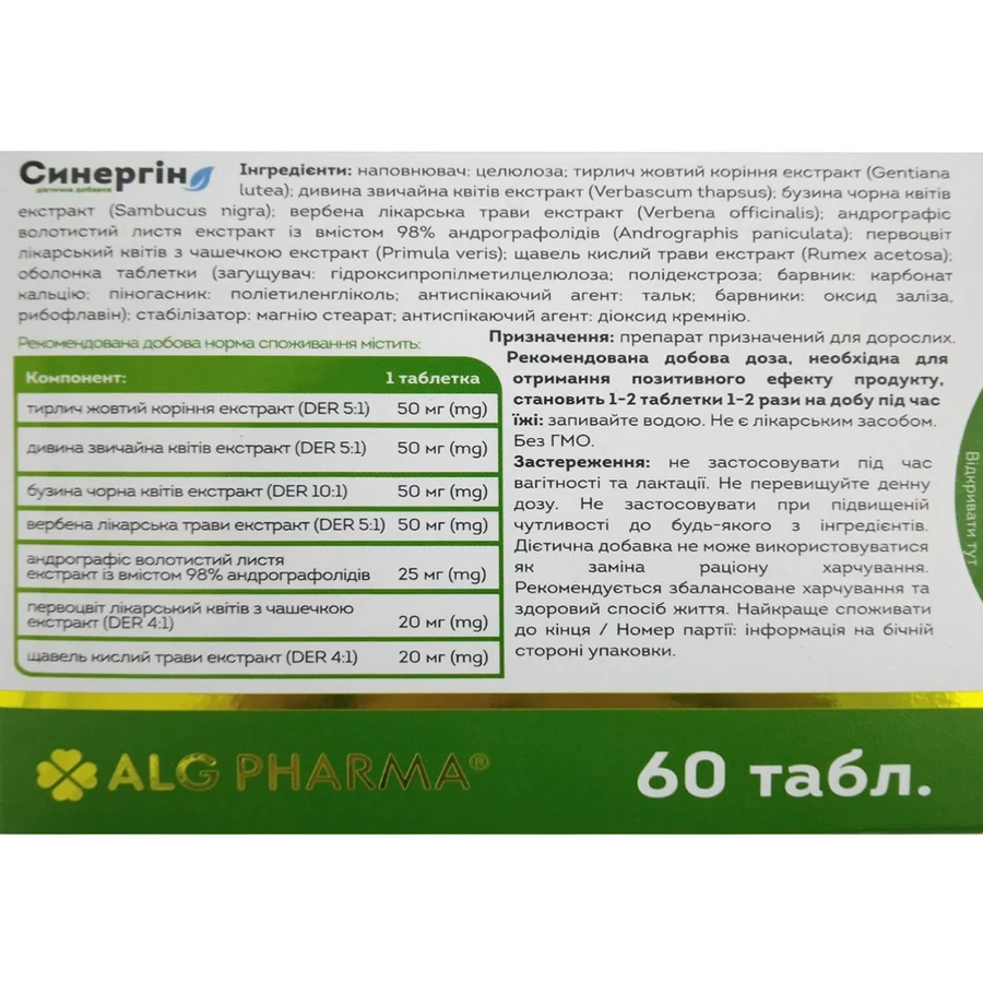 Синергін таблетки №60: ціни та характеристики