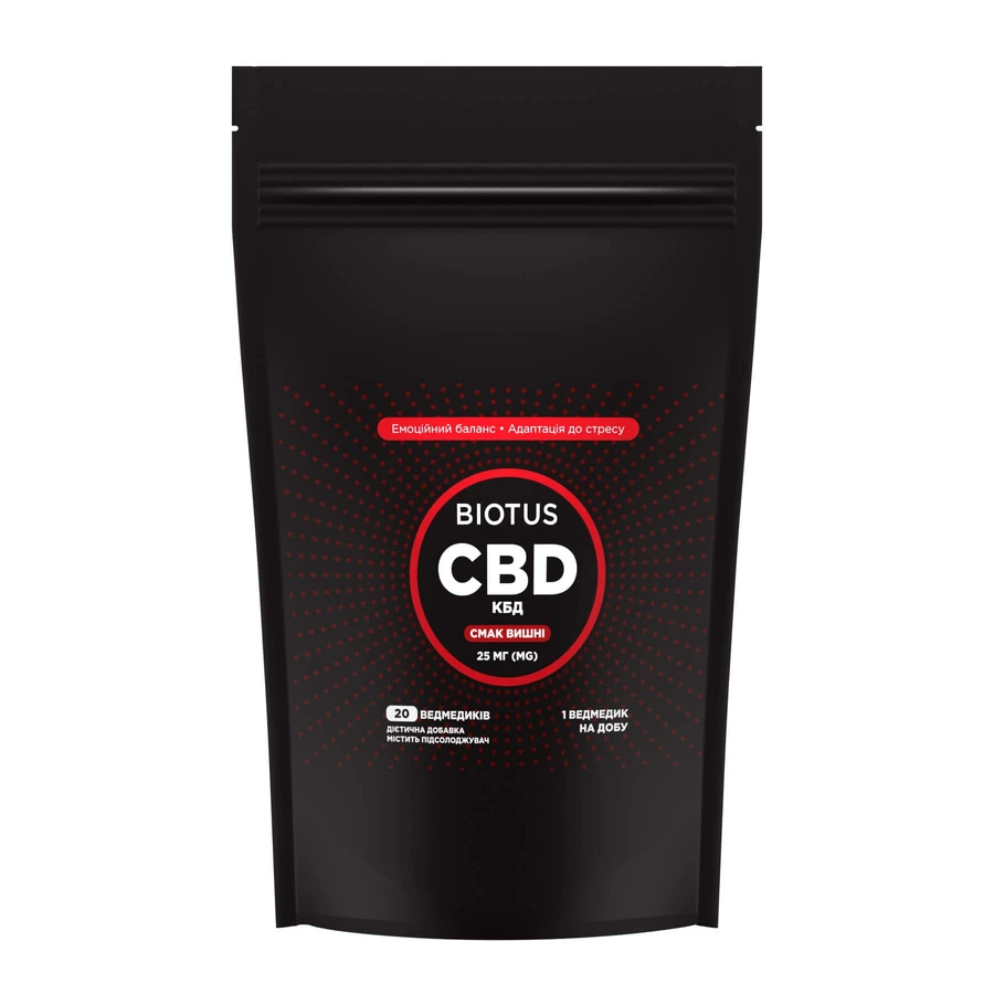 Канабідіол, CBD Gummies, Biotus, 25 мг, 20 желейних ведмедиків: ціни та характеристики