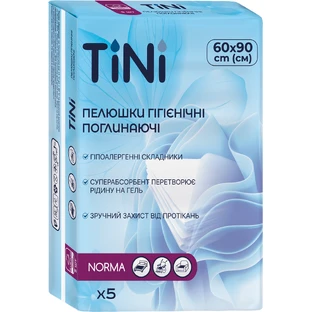 Пелюшки гігієнічні поглинаючі TiNi Norma 60х90 см, 5 шт.