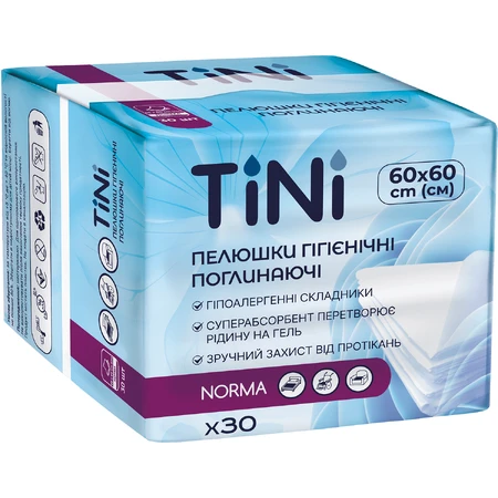 Пелюшки гігієнічні поглинаючі TiNi Norma 60х60 см, 30 шт.: ціни та характеристики