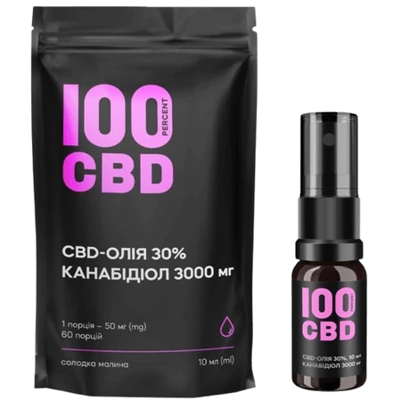 CBD-олія 30%, 3000 мг, 10 мл (60 порцій) смак солодкої малини: ціни та характеристики