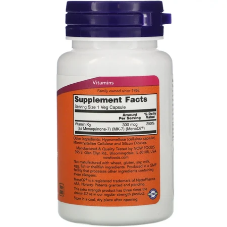 Витамин К-2 300 мкг NOW Vitamin K2 MK-7 веганские капсулы №60: цены и характеристики