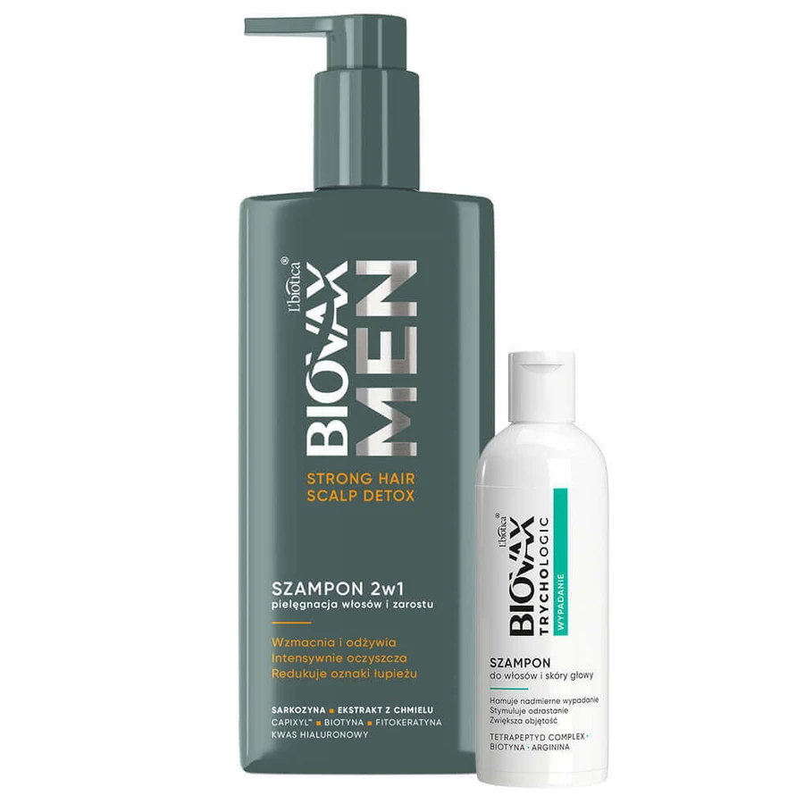 Biovax Men Strong Hair & Scalp Detox, шампунь 2-в-1 для волосся та бороди, 200 мл + шампунь для волосся та шкіри голови, 50 мл безкоштовно: ціни та характеристики