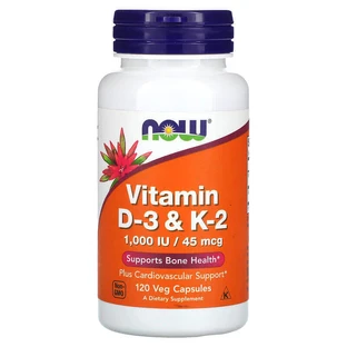 Витамин D-3 1000UI Si K2 MK4 45 mcg, 120 вегетарианских капсул, Now Foods