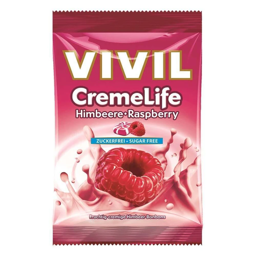 Цукерки Crème Life Класичні малинові без цукру, 110 г, Vivil: ціни та характеристики