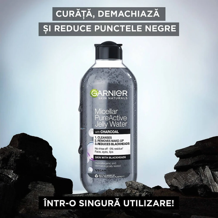 Міцелярна вода Skin Naturals з гелевою текстурою, збагачена саліциловою кислотою та активованим вугіллям, 400 мл, Garnier: ціни та характеристики