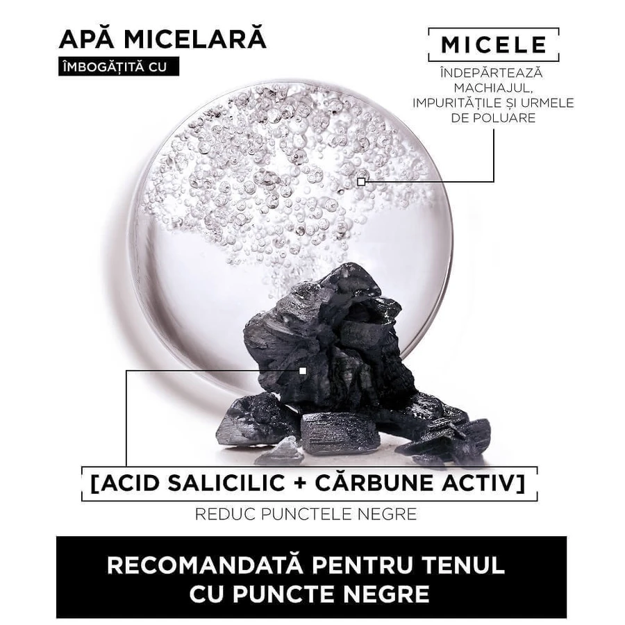 Міцелярна вода Skin Naturals з гелевою текстурою, збагачена саліциловою кислотою та активованим вугіллям, 400 мл, Garnier: ціни та характеристики