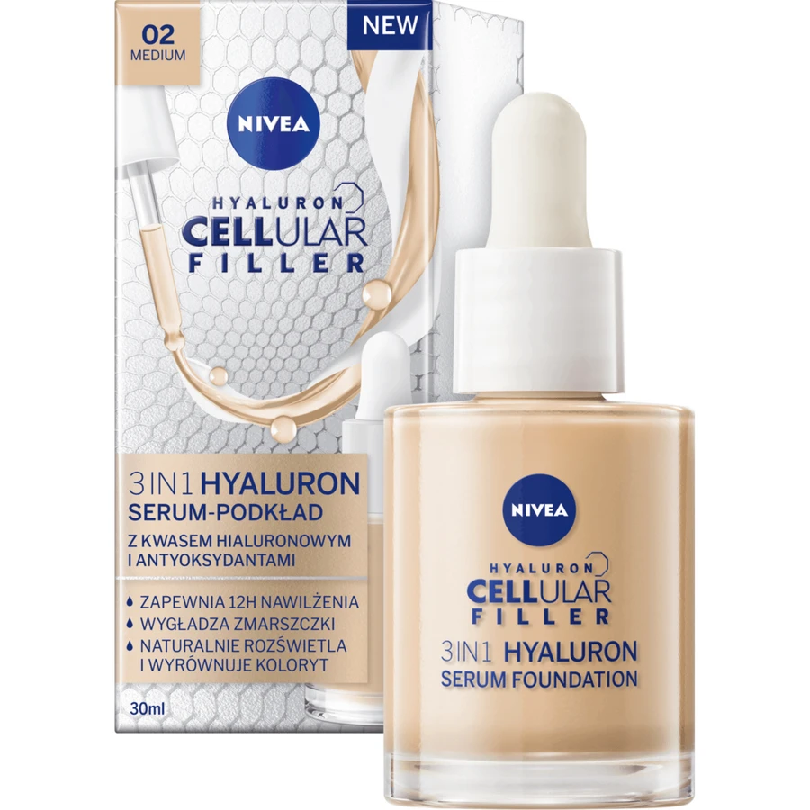 Nivea Гіалуроновий клітинний філлер 3в1, тональний крем-сироватка, натуральний колір, 30 мл: ціни та характеристики