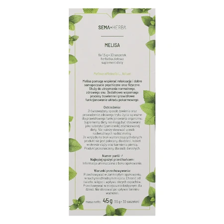 SEMA Herba Melissa Fix, 1,5 г х 30 пакетиків: ціни та характеристики