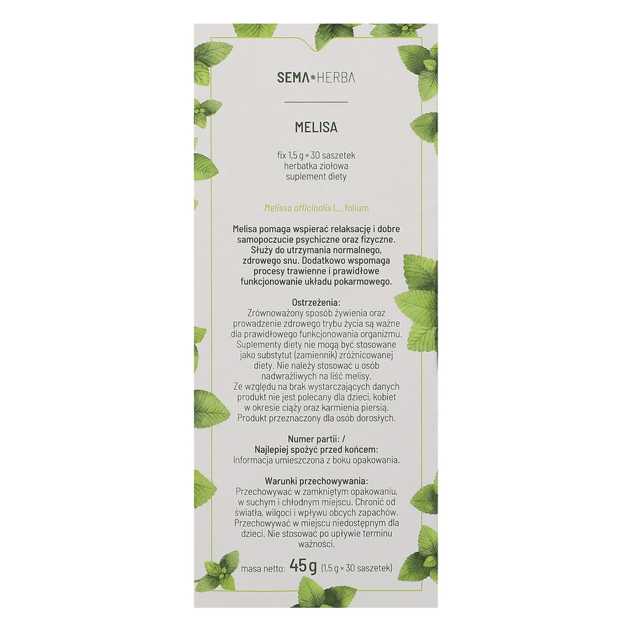 SEMA Herba Melissa Fix, 1,5 г х 30 пакетиків: ціни та характеристики