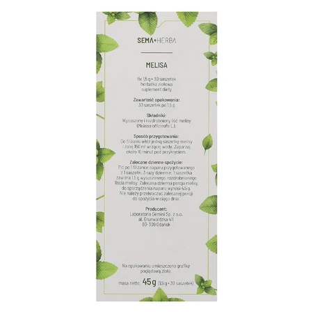 SEMA Herba Melissa Fix, 1,5 г х 30 пакетиків: ціни та характеристики