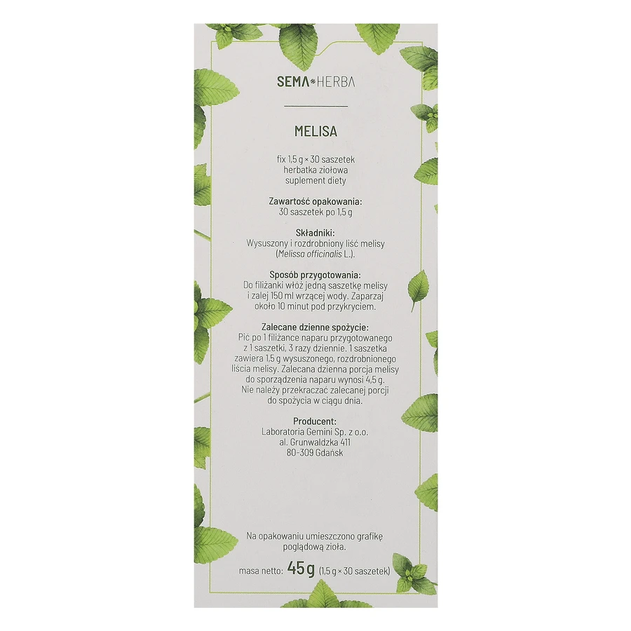SEMA Herba Melissa Fix, 1,5 г х 30 пакетиків: ціни та характеристики