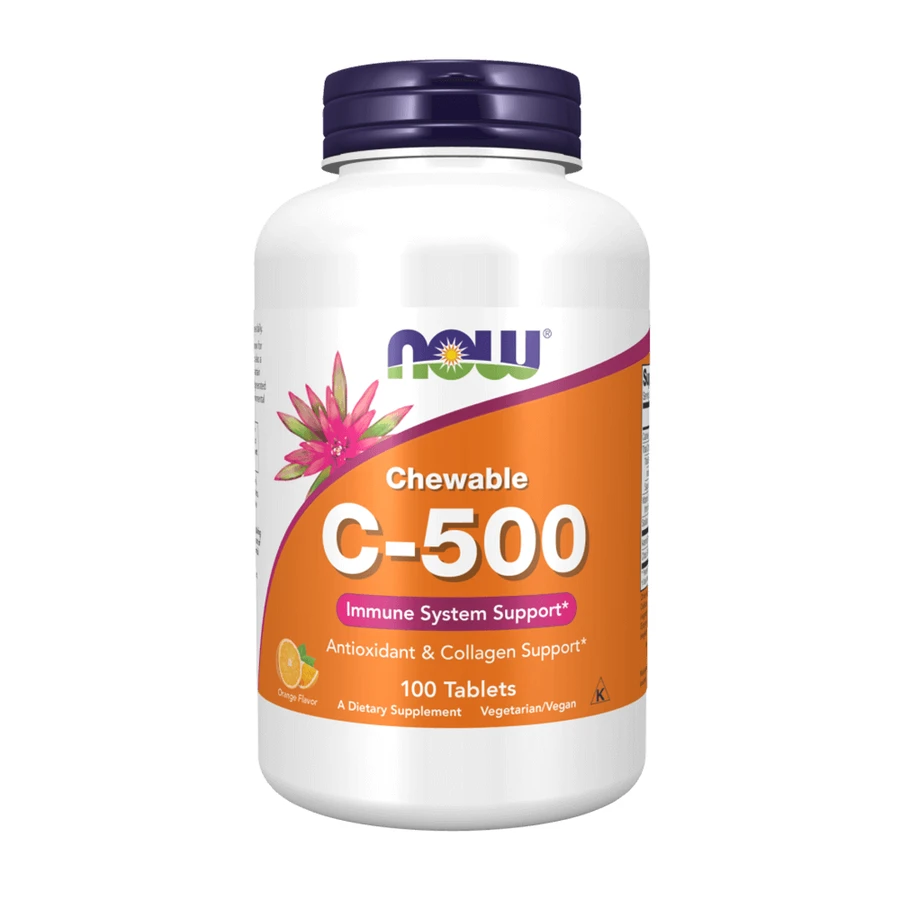 Now Foods C-500, вітамін С + біофлавоноїди + ацерола, апельсиновий смак, 100 таблеток для споживання: ціни та характеристики